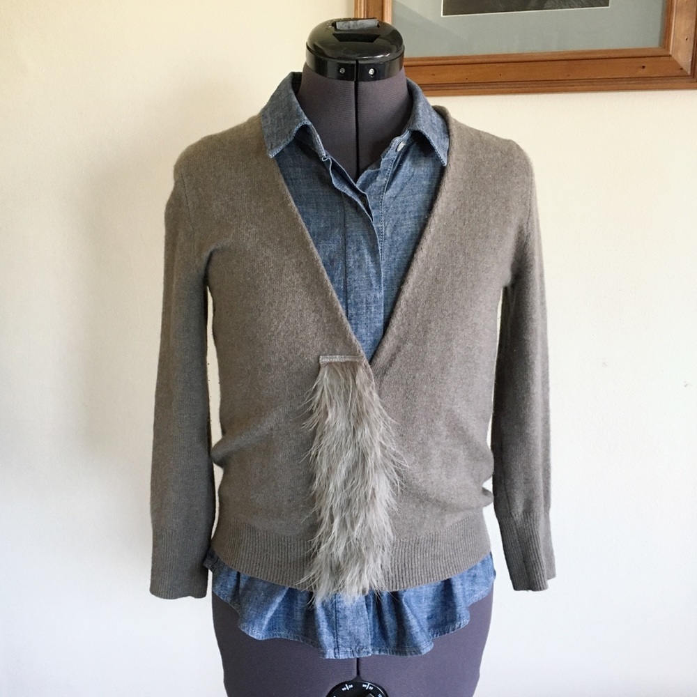 J Crew Gray Cashmere Rabbit Fur Cardigan XS